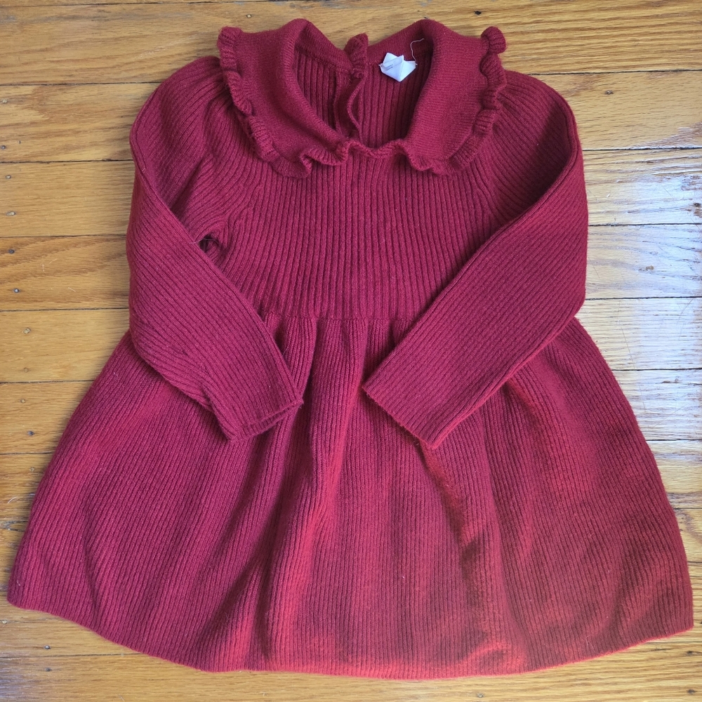 GAP Baby CashSoft Ruffle Rib Sweater Dress In Sled Red 12-18 Months Toddler Girl
